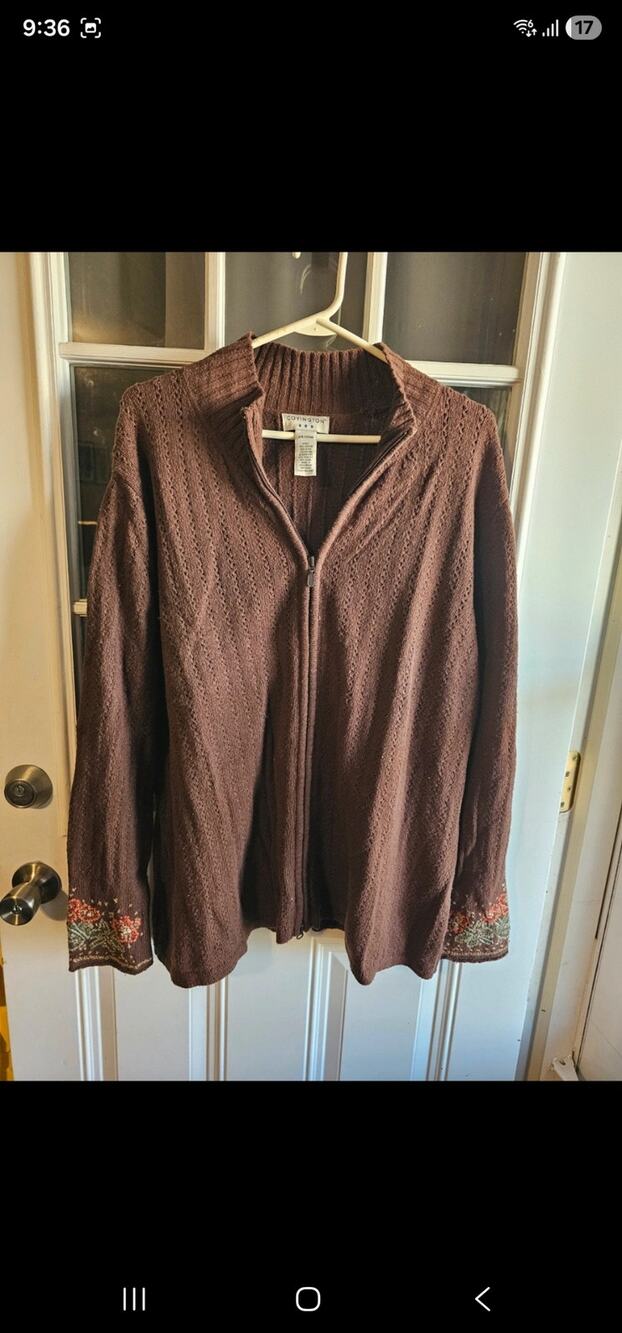 Vintage Y2K Covington Floral Embroidered Zip Sweater Womens 24W 26W Cottagecore